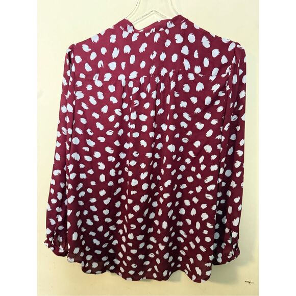 J. Crew | Tie-Neck Button-Up Shirt, Size Medium Brushstroke Print Maroon NWT - Picture 4 of 5